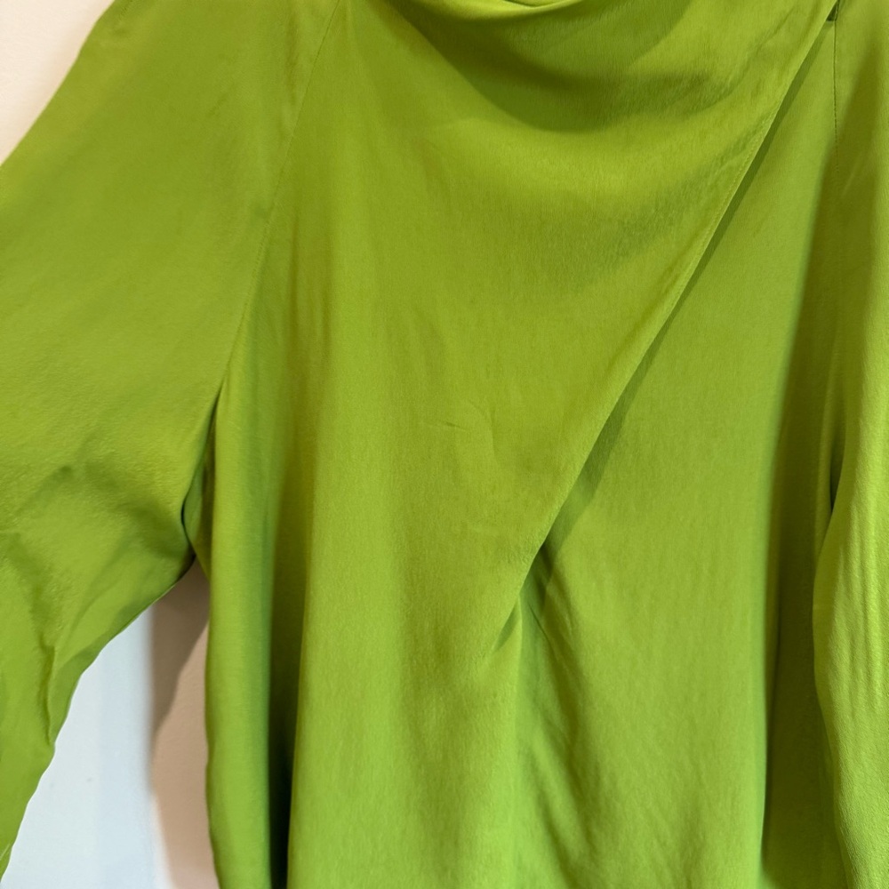 Zara | Green Flowy Satin Drape Long Sleeve Blouse - Picture 12 of 16